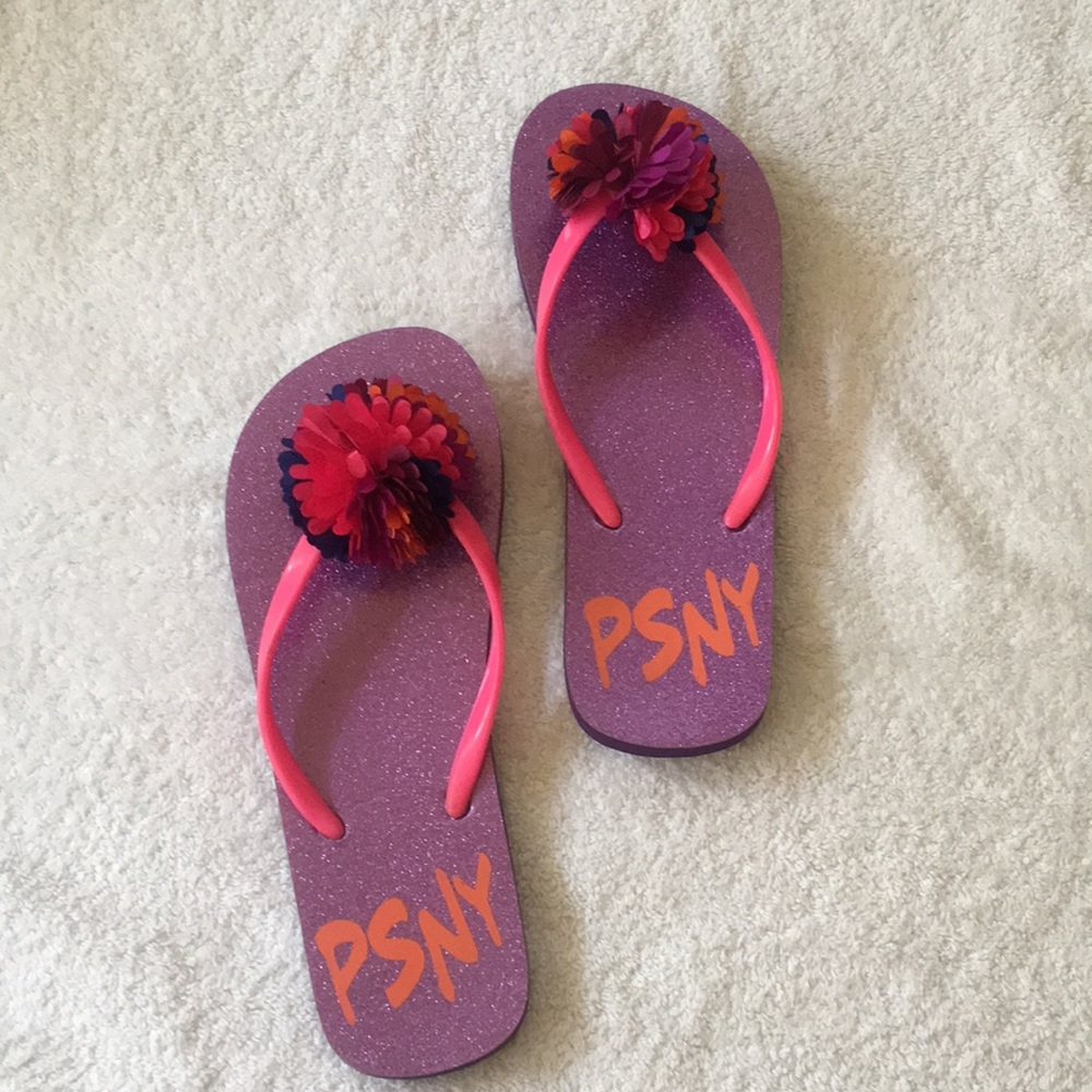 PSNY Purple Glitter Flip Flops with Flower